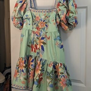 FARM Rio Green Floral Long Sleeve Dress